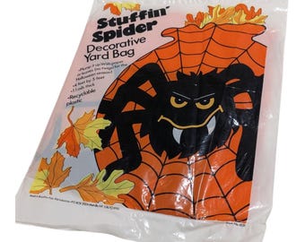 Stuffin Spider Yard Bag | Vintage 1990 Halloween Decoration | Spider Lawn Décor | Collectible Plastic Yard Bag | Retro Fall Decor