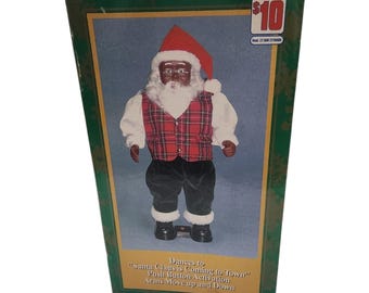 Gemmy Hip Swinging Santa Animated Black Santa Claus Musical Plaid Vest 14864-1