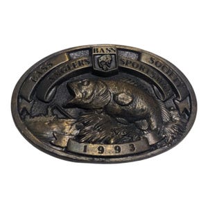 Vintage 1993 Bass Society Belt Buckle | Angler Sportsman USA | Heavy Duty Collectible