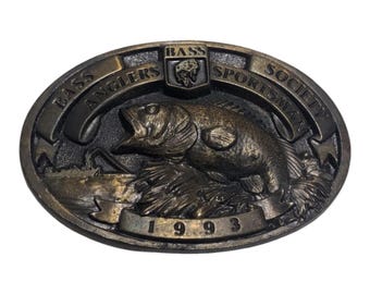 Vintage 1993 Bass Society Gürtelschnalle | Angler Sportler USA | Schwere Ausführung