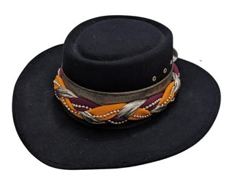 Camelia Calidad Mexico Black Wool Womens Hat Braided Band Size7