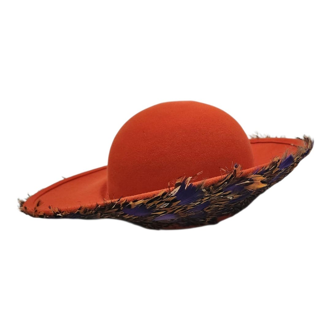 Mr John Classic Vintage Orange Wool Feather Brim Hat Excello 100% Wool‎ USA Made Mr John Classic Vintage Orange Wool Feather Brim Hat Excello  main image 4