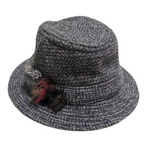 Irish Wool Herringbone Tweed Hat | Country Flat Cap with Feathers | Hanna Hats Style | Men’s Newsboy Cap | Made in Ireland