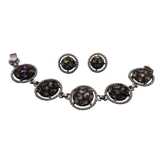 Vintage Sarah Coventry Bracelet & Earrings Set Aurora Swirl Signed 