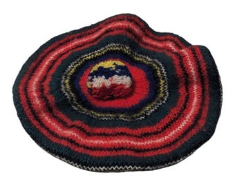 LL Bean Wool Beret Hat Striped Knit with Pom Pom Winter Warm