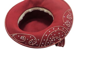 George Zamau\'l Couture Ladies Cartwheel Red Felt Hat Rhinestones 57cm‎ George Zamau main image 2
