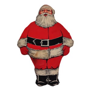Vintage 1930s Santa Claus Christmas Pillow – Mid Century Cloth Holiday Decor – Retro Santa Stuffed Figure