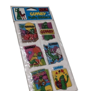 Gumby Pokey Cartoon Puffy Stickers Vintage NOS Sealed 1988 Gordy Prema FREE Shipping