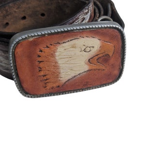 Vintage Hand Tooled Leather Belt With Buckle Size 34 Eagle