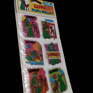 Gumby Pokey Cartoon Puffy Stickers Vintage NOS Sealed 1988 Gordy Prema FREE Shipping