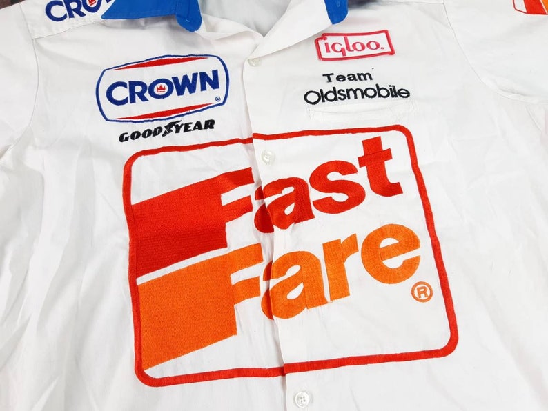 Fast Fare Oldsmobile Racing Button Front Jersey Shirt Exquisite Made In USA Vintage 90s FREE Shipping