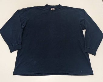Nike Mock Turtle Neck Swoosh Check Long Sleeve Shirt Blue XXL Vintage 90s Made In USA FREE Shipping