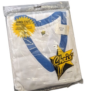 Chris&#39;s Pro Cut 3/4 Sleeve Vintage Blank Baseball T Shirt Made In USA Blue White