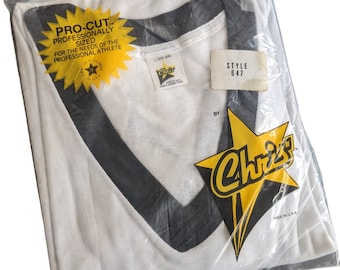 Chris&#39;s Pro Cut 3/4 Sleeve Vintage Blank Baseball T Shirt Made In USA Black White Large
