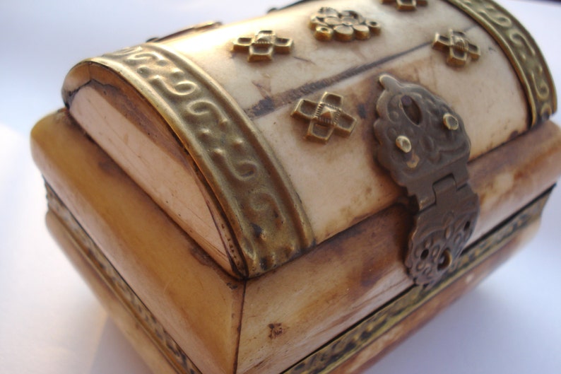 Antique Bone Jewelry Box/ Bone and Brass/ Small Trinket Box/ Etsy