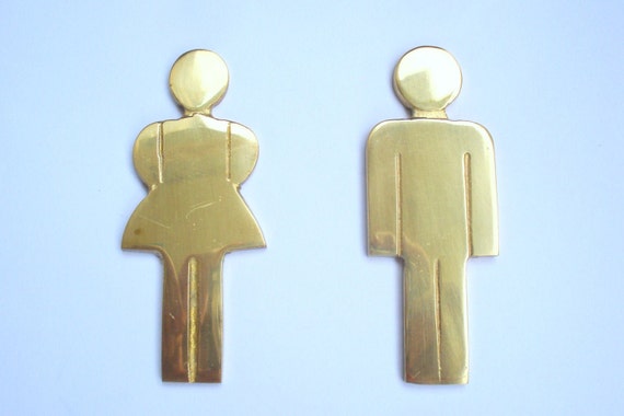 Vintage Set Of 2 Solid Brass Door Bathroom Signs Toilet Signs Etsy