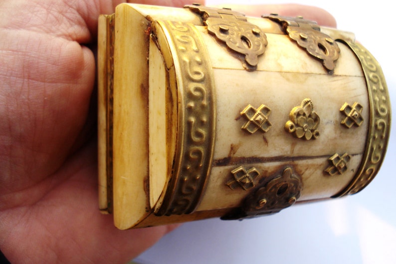 Antique Bone Jewelry Box/ Bone and Brass/ Small Trinket Box/ Etsy