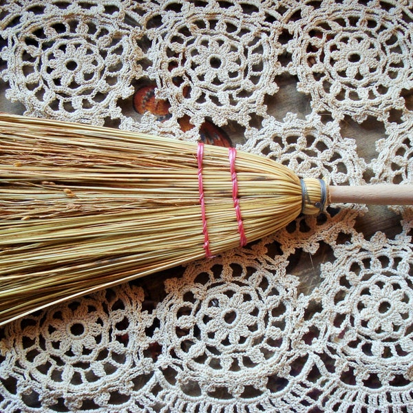 Vintage Straw Broom with a Wooden Handle/ Primitive Hand Crafted Whisk Little Broom/ Rustic Decor /Cleaning Supplies/ Primitive/1980s