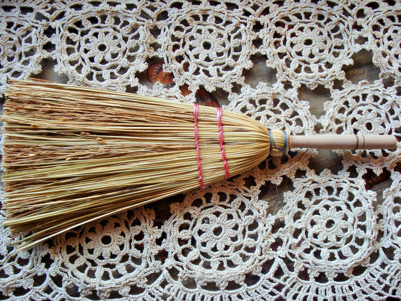 Vintage Straw Broom With a Wooden Handle/ Primitive Hand Etsy