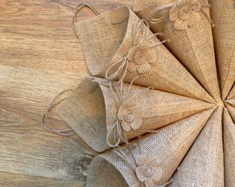 30 Burlap basket | Burlap cone | Burlap pew | Rustic Pew Cones | Burlap Pew Cones | Burlap Church Decor | Rustic Wedding Decor
