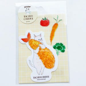 Sticker pique-nique chat Tokoro Komugi et crevettes frites QZ37