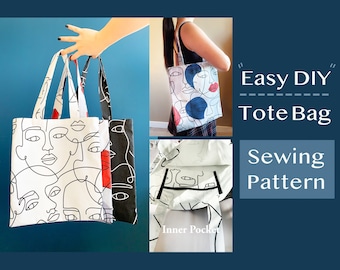 Easy DIY canvas tote bag Sewing Pattern/Digital PDF Sewing Pattern /Instant Download Sewing Pattern