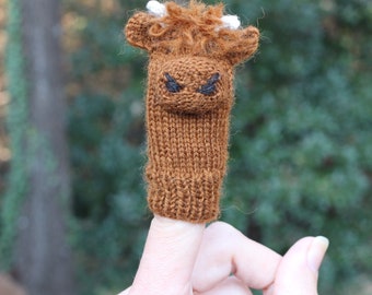 Highland Calf Knit Wool Finger Puppet