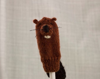 Beaver Finger Puppet | Handknit | Wool