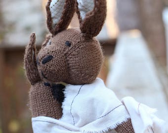 Bunny Knit Wool Doll with Baby, Brown