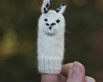 Arctic Hare Handknit Wool Finger Puppet