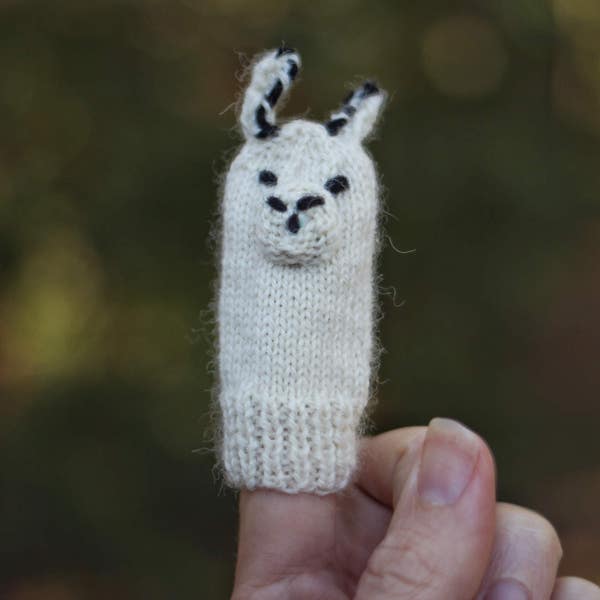 Arctic Hare Handknit Wool Finger Puppet