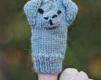 Lop Eared Bunny Knit Wool Finger Puppet, Gray