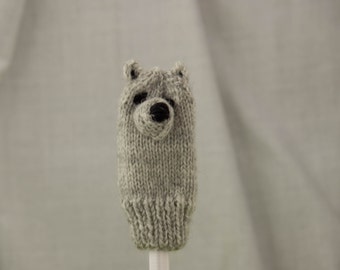 Arctic Wolf Knit Wool Finger Puppet