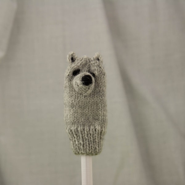 Arctic Wolf Knit Wool Finger Puppet