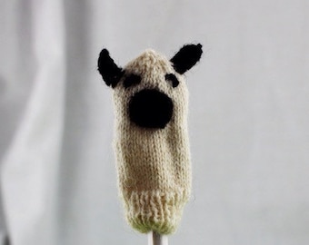 Marionnette à doigts en laine de tricot d’agneau | Noir et Blanc