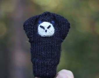 Lop Eared Bunny Knit Wool Finger Puppet, Black