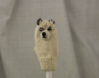 Arctic Fox Knit Wool Finger Puppet