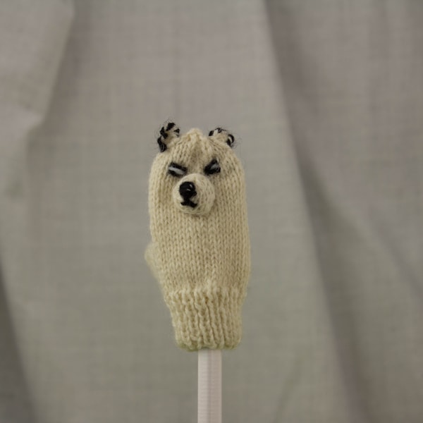 Arctic Fox Knit Wool Finger Puppet