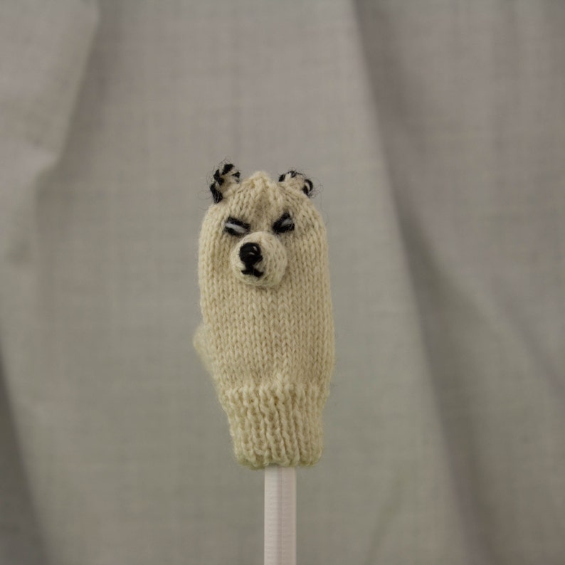 Arctic Fox Knit Wool Finger Puppet image 1