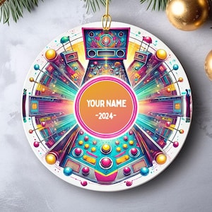 Pinball Machine Christmas Ornament, Personalized Arcade Games Player Gift, Holiday Retro Gaming Decor, Pinball Lover&#39;s Collectible, Ceramic