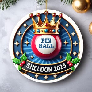 Pinball Machine Christmas Ornament, Personalized Arcade Games Player Gift, Holiday Retro Gaming Decor, Pinball Lover&#39;s Collectible, Ceramic