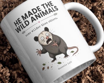 Funny Christian Opossum Mug, Genesis 1:25 Coffee Cup, Christian Halloween Gift, Wild Animal Faith Mug for Men Women, 11oz 15oz Cup