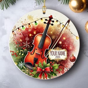 Violin Ceramic Ornament, Personalized Christmas Tree Decoration for Orchestra Players, Gift for Violinists, Musician Holiday Decor