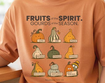 Fruits of the Spirit Comfort Colors Shirt, Gourds of the Season Christian Halloween Pumpkin Tee Gift