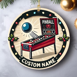 Pinball Machine Christmas Ornament, Personalized Arcade Games Player Gift, Holiday Retro Gaming Decor, Pinball Lover&#39;s Collectible, Ceramic
