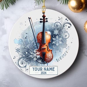Violin Ceramic Ornament, Personalized Christmas Tree Decoration for Orchestra Players, Gift for Violinists, Musician Holiday Decor