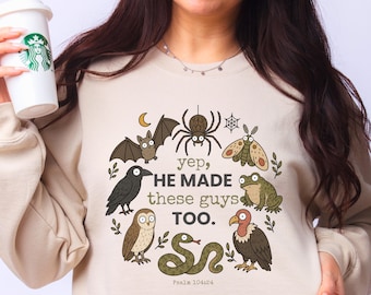 Christian Halloween Sweatshirt, Psalm 104:24 Crewneck, God Made These Guys Too, Funny Fall Faith Shirt, Weird Animal Gift for Adults