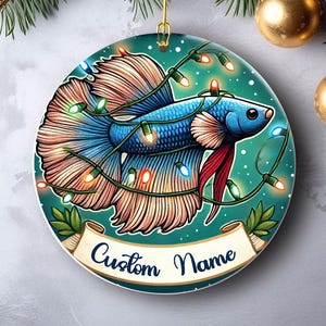 Betta Fish Ceramic Ornament, Customizable Christmas Decoration, Holiday Gift for Fish Lovers, Personalized Xmas Bauble, Festive Fish