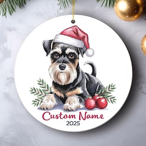 Personalized Miniature Schnauzer Dog Ornament, Custom Pet Name Ceramic Ornament, Christmas Gift for Dog Lover,  Mini Schnauzer Mom