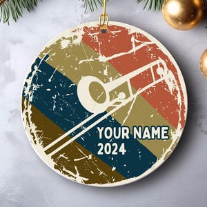 Retro Trombone Player Ceramic Ornament, Band Musician Christmas Tree Decor, Music Lover Holiday Gift, Jazz Instrument Decoration, Musical